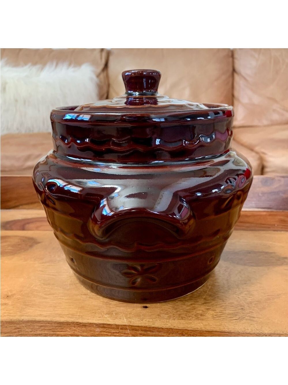 Vintage Mar Crest Oven Proof Stoneware Crock Baked Bean Pot With Lid - Picture 5 of 10